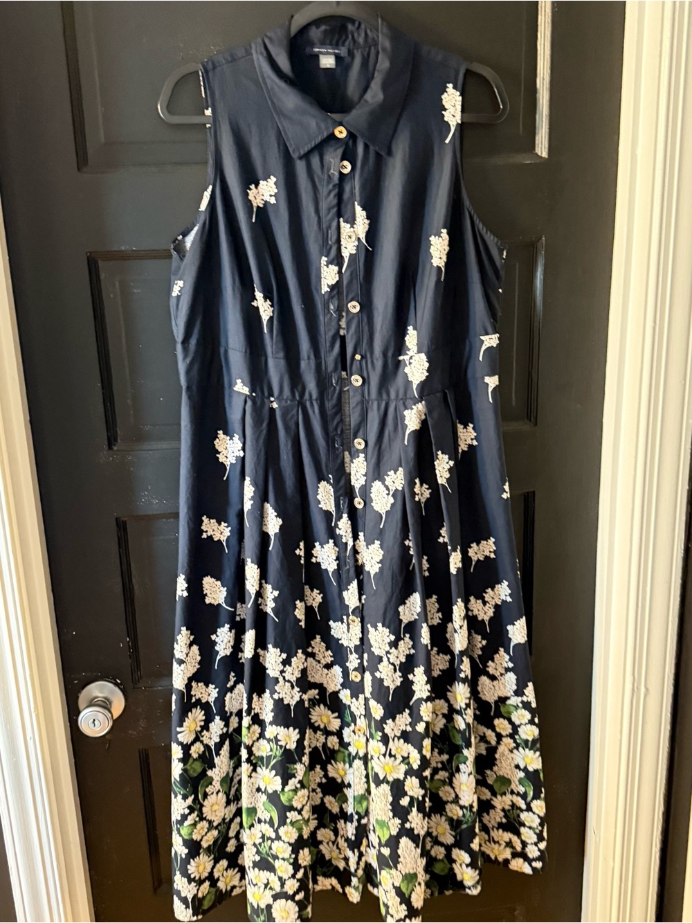 Tommy Hilfiger Navy Sleeveless Floral Button-Front Midi Dress
